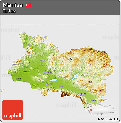 Physical 3D Map of Manisa, single color outside