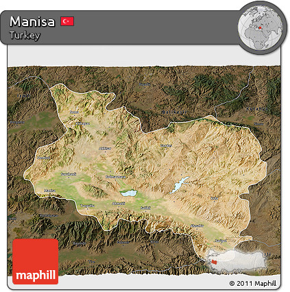 Satellite 3D Map of Manisa, darken
