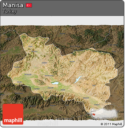 Satellite 3D Map of Manisa, darken