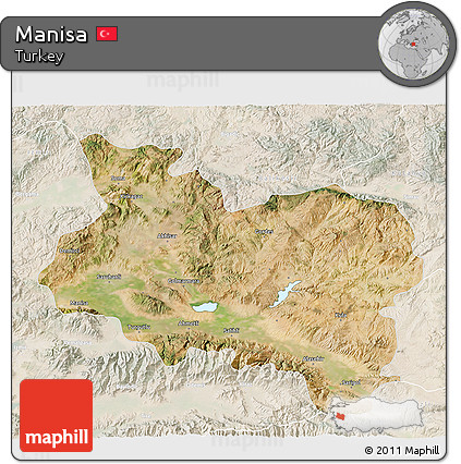 Satellite 3D Map of Manisa, lighten