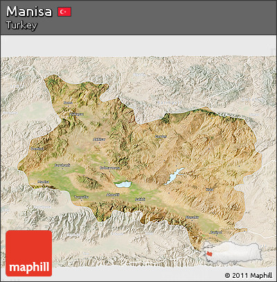 Satellite 3D Map of Manisa, lighten