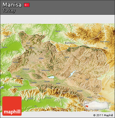Satellite 3D Map of Manisa, physical outside
