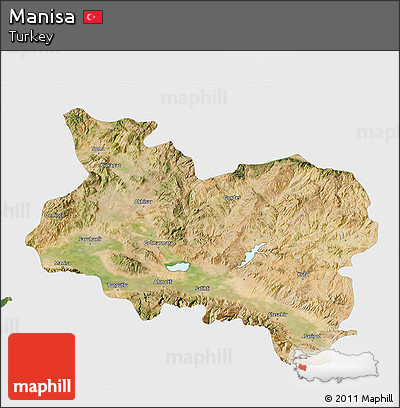 Satellite 3D Map of Manisa, single color outside