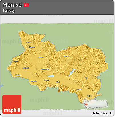 Savanna Style 3D Map of Manisa, single color outside