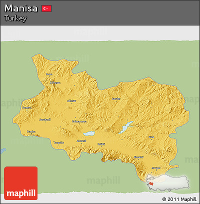 Savanna Style 3D Map of Manisa, single color outside