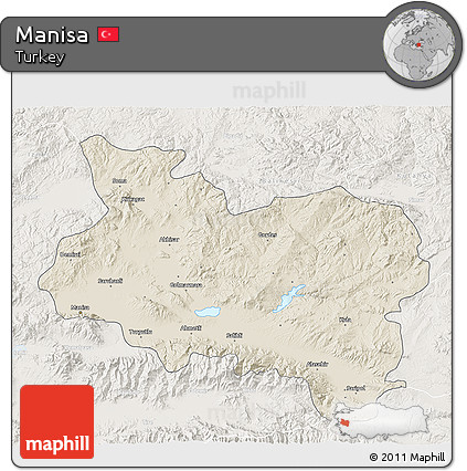 Shaded Relief 3D Map of Manisa, lighten