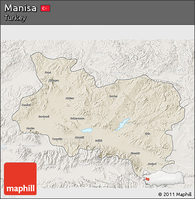 Shaded Relief 3D Map of Manisa, lighten