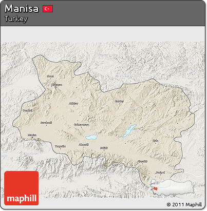 Shaded Relief 3D Map of Manisa, lighten
