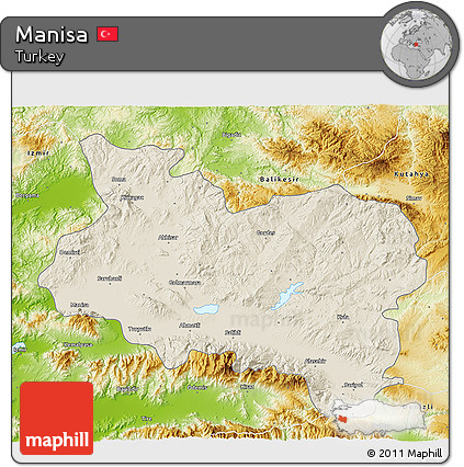 Shaded Relief 3D Map of Manisa, physical outside