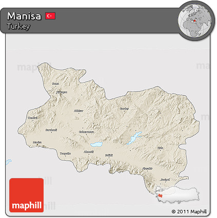 Shaded Relief 3D Map of Manisa, single color outside