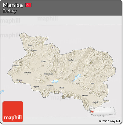 Shaded Relief 3D Map of Manisa, single color outside