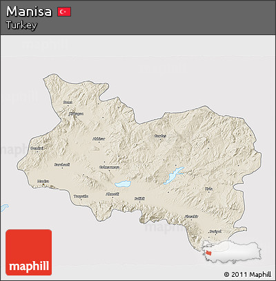 Shaded Relief 3D Map of Manisa, single color outside