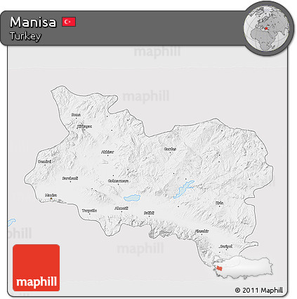 Silver Style 3D Map of Manisa, single color outside