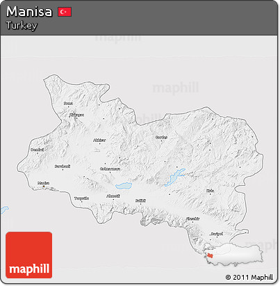 Silver Style 3D Map of Manisa, single color outside