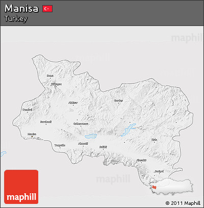 Silver Style 3D Map of Manisa, single color outside