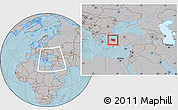 Gray Location Map of Manisa, within the entire country, hill shading