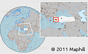 Gray Location Map of Manisa, highlighted country, within the entire country, hill shading