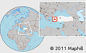 Gray Location Map of Manisa, highlighted country, within the entire country