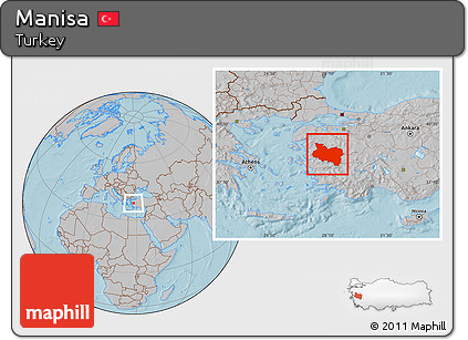 Gray Location Map of Manisa, hill shading