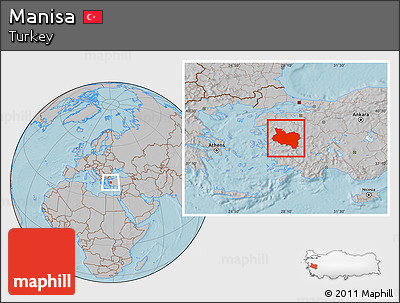 Gray Location Map of Manisa, hill shading