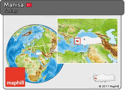 Physical Location Map of Manisa, highlighted country, within the entire country