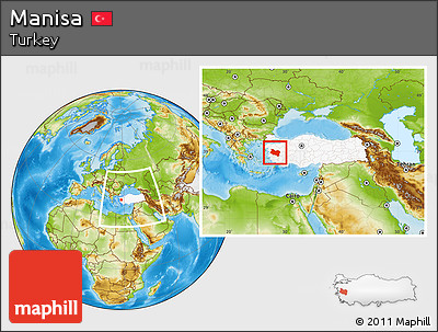 Physical Location Map of Manisa, highlighted country, within the entire country