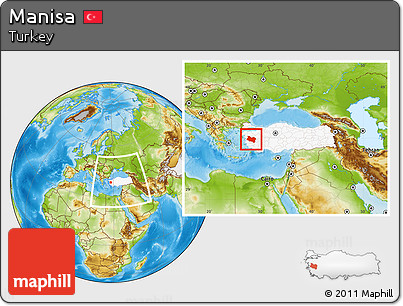 Physical Location Map of Manisa, highlighted country, within the entire country
