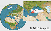 Satellite Location Map of Manisa, highlighted country, within the entire country