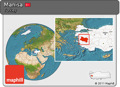 Satellite Location Map of Manisa, highlighted country