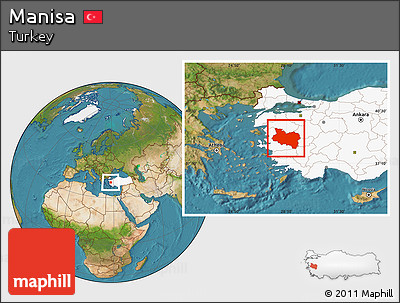 Satellite Location Map of Manisa, highlighted country