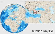 Shaded Relief Location Map of Manisa, within the entire country