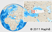 Shaded Relief Location Map of Manisa, highlighted country, within the entire country