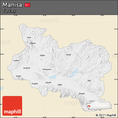 Classic Style Map of Manisa, single color outside