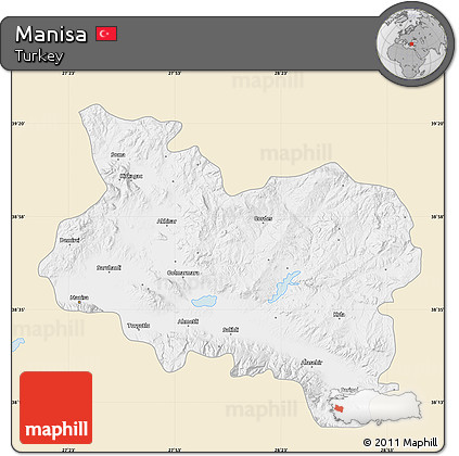 Classic Style Map of Manisa, single color outside