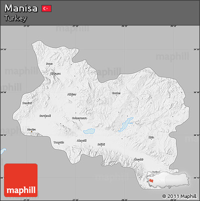 Gray Map of Manisa, single color outside