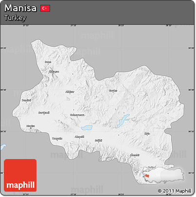 Gray Map of Manisa, single color outside