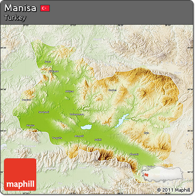Physical Map of Manisa, lighten