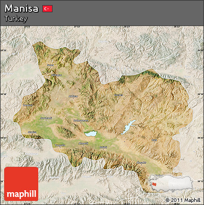 Satellite Map of Manisa, lighten