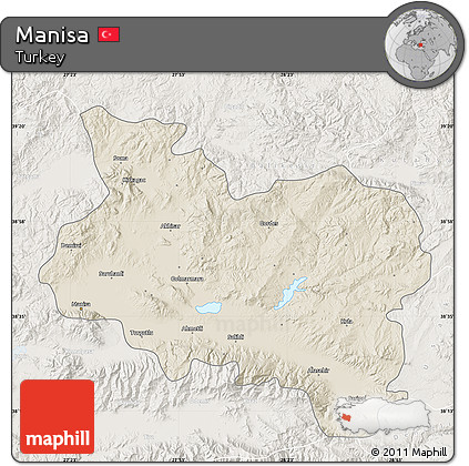 Shaded Relief Map of Manisa, lighten