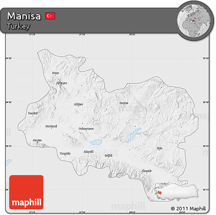 Silver Style Map of Manisa, single color outside