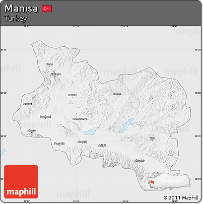 Silver Style Map of Manisa, single color outside