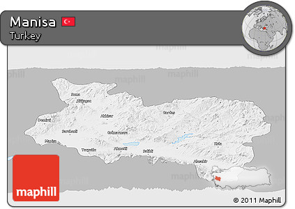 Gray Panoramic Map of Manisa, single color outside