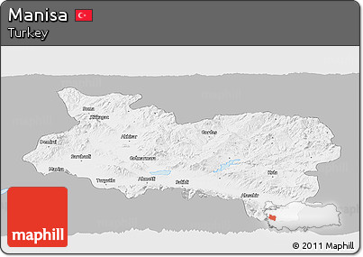 Gray Panoramic Map of Manisa, single color outside
