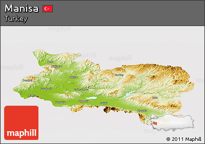 Physical Panoramic Map of Manisa, cropped outside