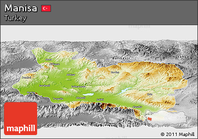 Physical Panoramic Map of Manisa, desaturated