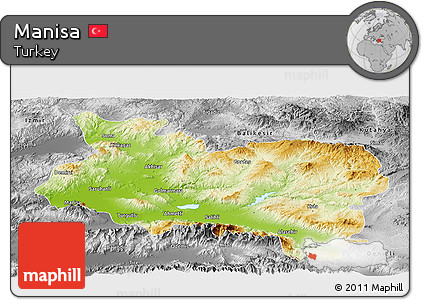 Physical Panoramic Map of Manisa, desaturated
