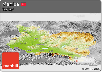 Physical Panoramic Map of Manisa, desaturated