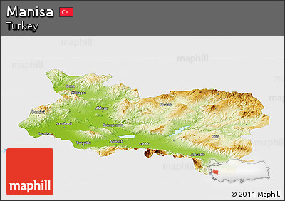 Physical Panoramic Map of Manisa, single color outside