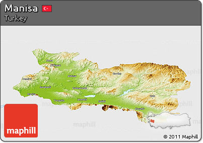 Physical Panoramic Map of Manisa, single color outside