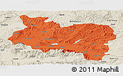 Political Panoramic Map of Manisa, shaded relief outside